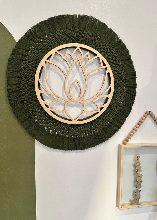 🪷HAMALIEL🪷 Lotus en bois encadré de macramé Les ficelles de Chanel