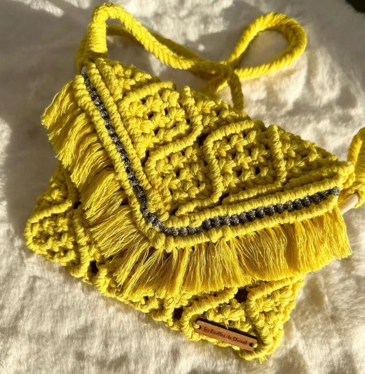 Pochette macramé jaune et argent - Les ficelles de Chanel